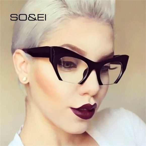 Accessories - Fashion Retro Half frame Cat eye Women Glasses Frame Can Be Equipped